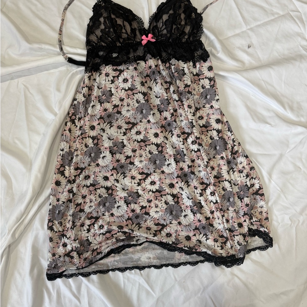 Victoria's Secret Floral Chemise with Black Lace